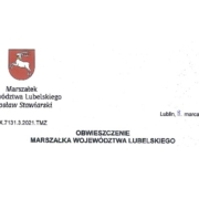 Obwieszczenie Marszałka Woj. Lubelskiego z dnia 8 marca 2021 r.