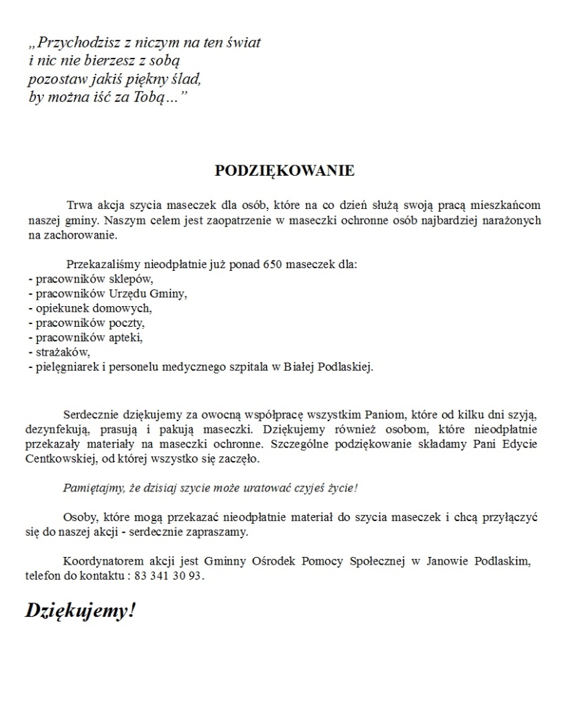 podziękowanie