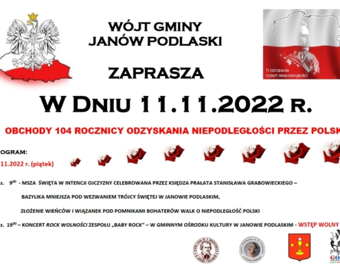 Zaproszenie na uroczyste obchody 104 rocznicy odzyskania niepodległości przez Polskę