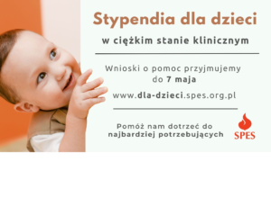 plakat przedstawiający dziecko i ogólne informacje o stypendiach dla dzieci w ciężkim stanie klinicznym